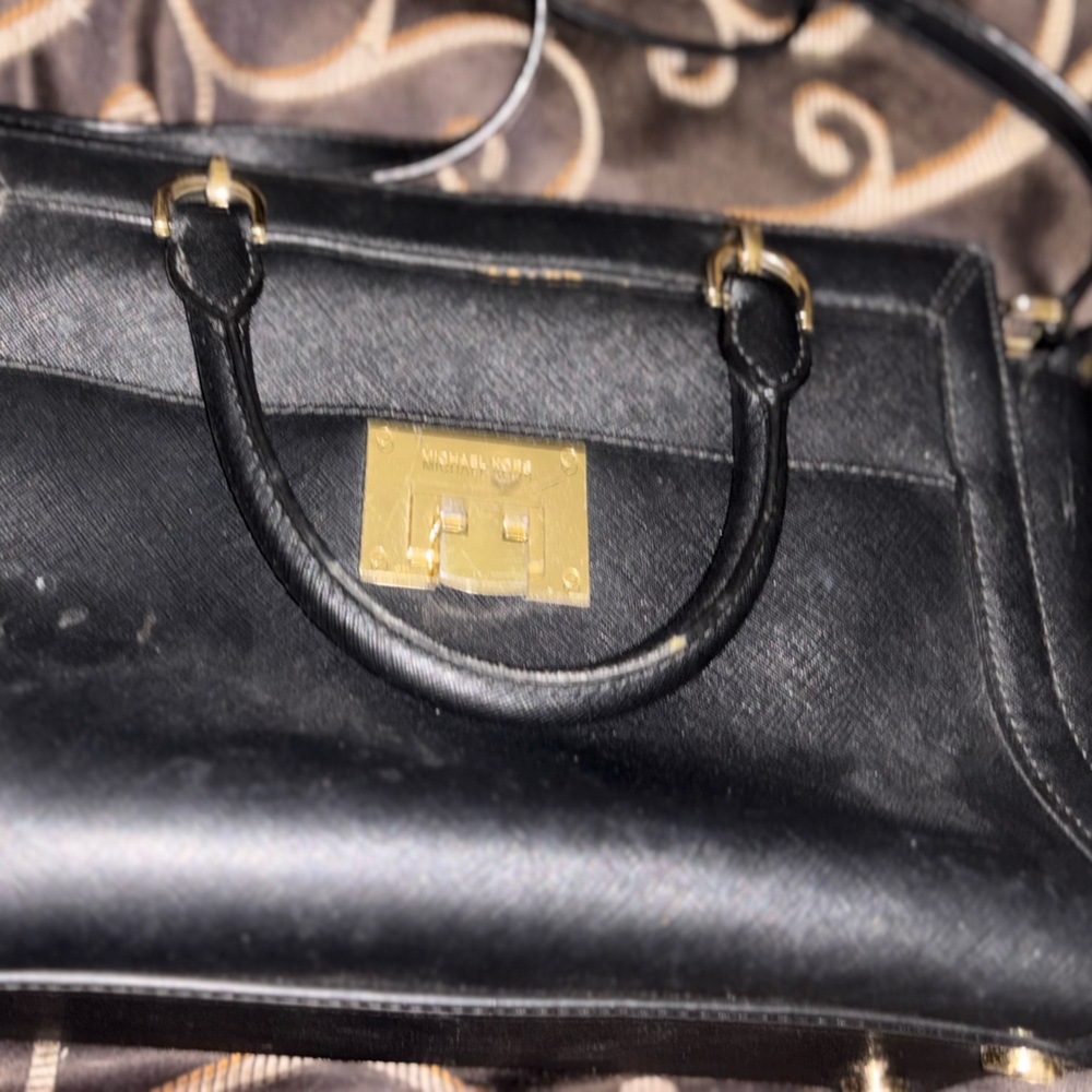 Michael Kors  Black Leather Top-Handle Women's Handbag with Gold Hardware
